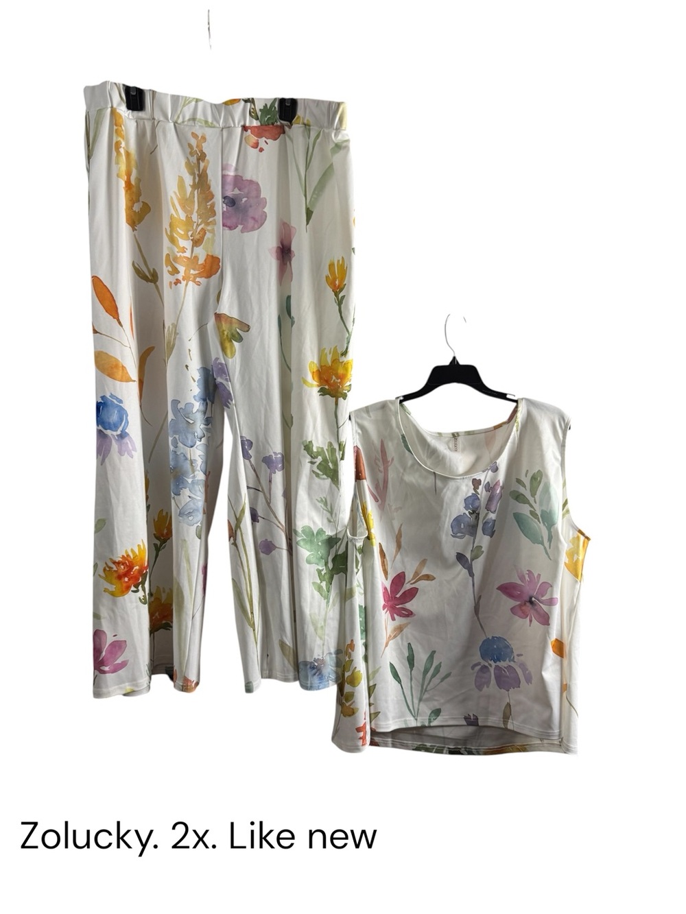 Source Unknown White Floral Wide-Leg Pants and Tank Set - Multicolor Floral